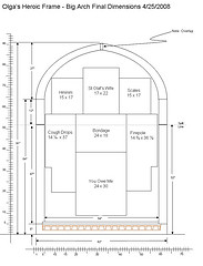 This plane view layout showing the 
Olgaframe and relief carvings was used to ensure that the frame when built would accommodate the separate pieces